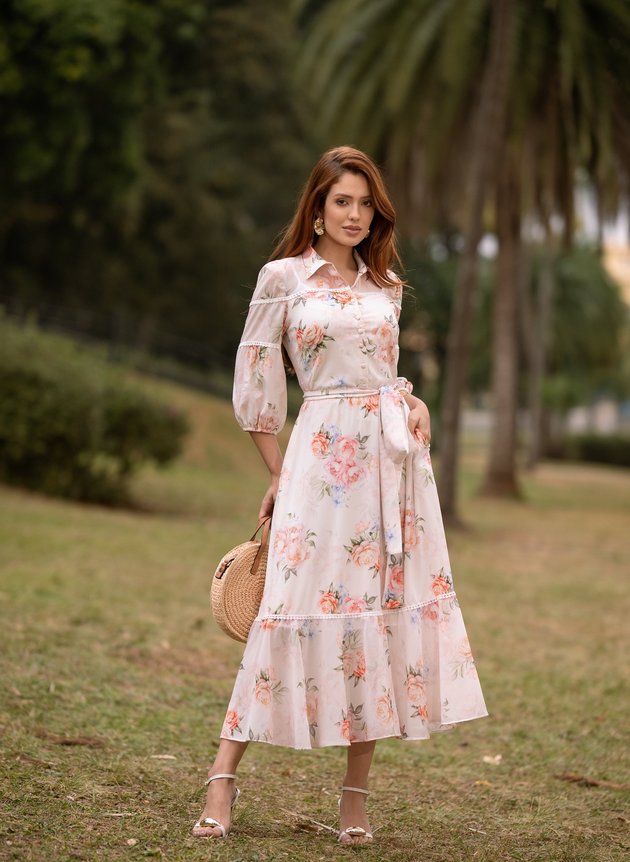VESTIDO FLORAL TECIDO CHIFFON TOQUE DE SEDA BEATRIZ JANY PIM