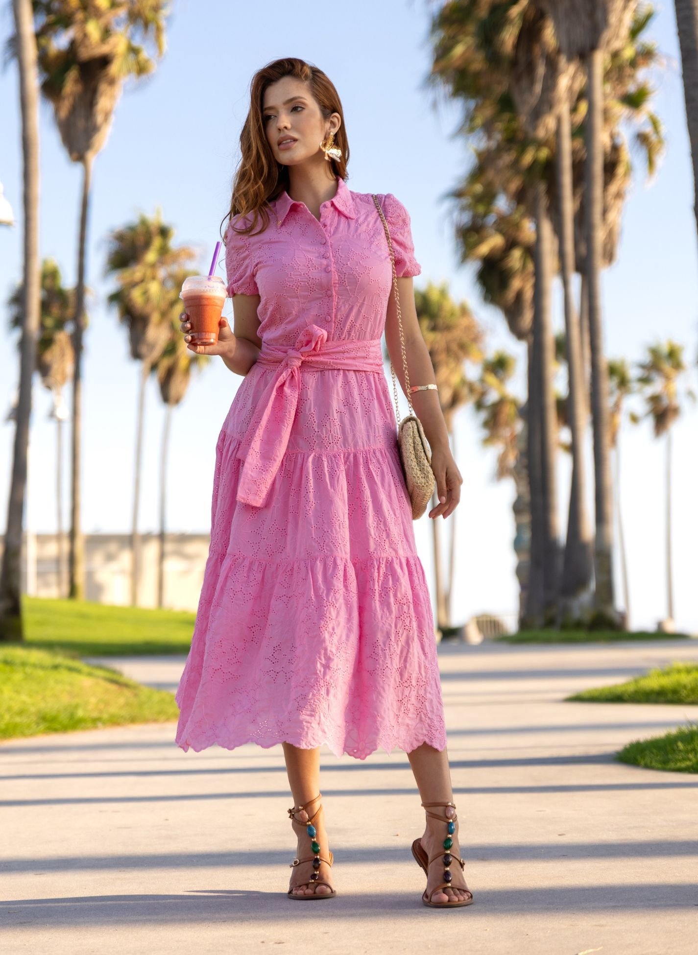 VESTIDO ROSA EM LAISE TOQUE DE SEDA SAMARA
